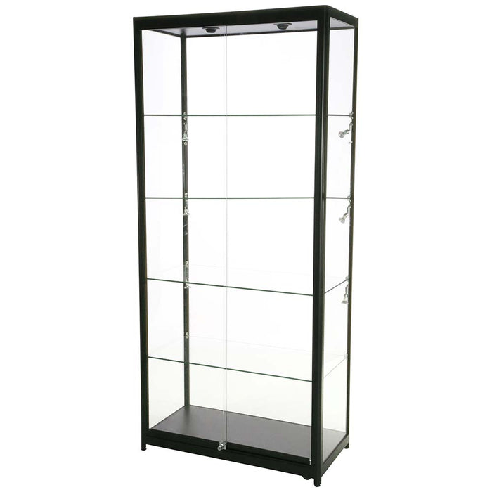 Glasvitrine Duo Tower ohne Schrank in Schwarz mit LED, Schrägansicht