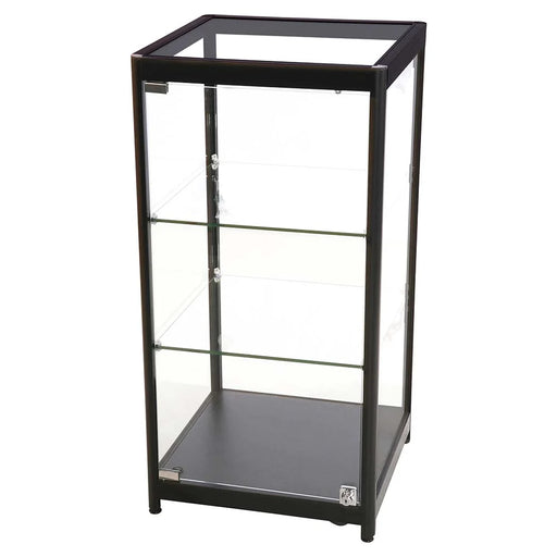 Glasvitrine Solo in Schwarz mit LED-Beleuchtung, zwei Glasböden und abschließbarer Glastür