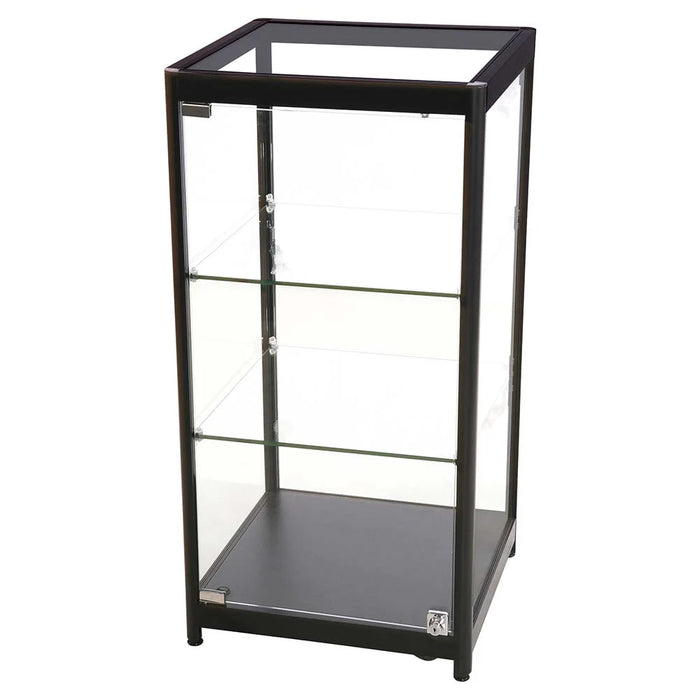 Glasvitrine Solo in Schwarz mit LED-Beleuchtung, zwei Glasböden und abschließbarer Glastür