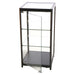 Schwarze Glasvitrine Solo mit geöffneter Tür und zwei Glasböden