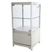 Silberne Glasvitrine Solo mit transparenter Verglasung und abschließbarem Schrank