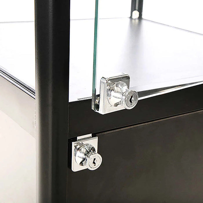 Abschließbarer Unterschrank und Schloss der schwarzen Glasvitrine