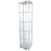 Silberne Glasvitrine Solo Tower mit Glastür und integrierter Beleuchtung