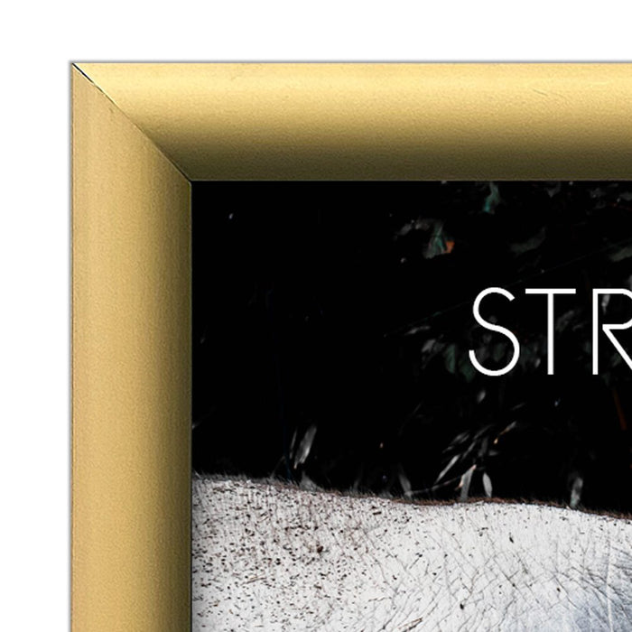 Klapprahmen 25 mm in Gold matt – Ecke des Aluprofils in der Nahaufnahme