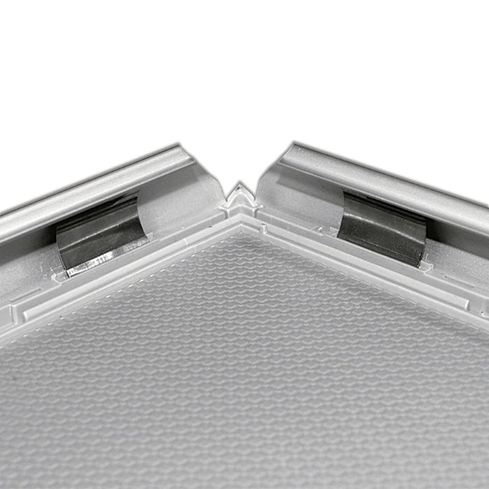 Klapprahmen 32 mm in Silber mit runden Ecken, Großformat – Ecke mit Klappmechanik