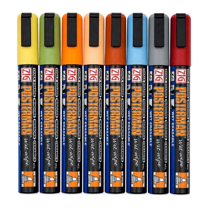 Kreidemarker 6 mm im Set mit 8 Erdfarben: Ziegelrot, Erdton, Honig, Butter, Moosgrün, Himmelblau, Steingrau und Braun