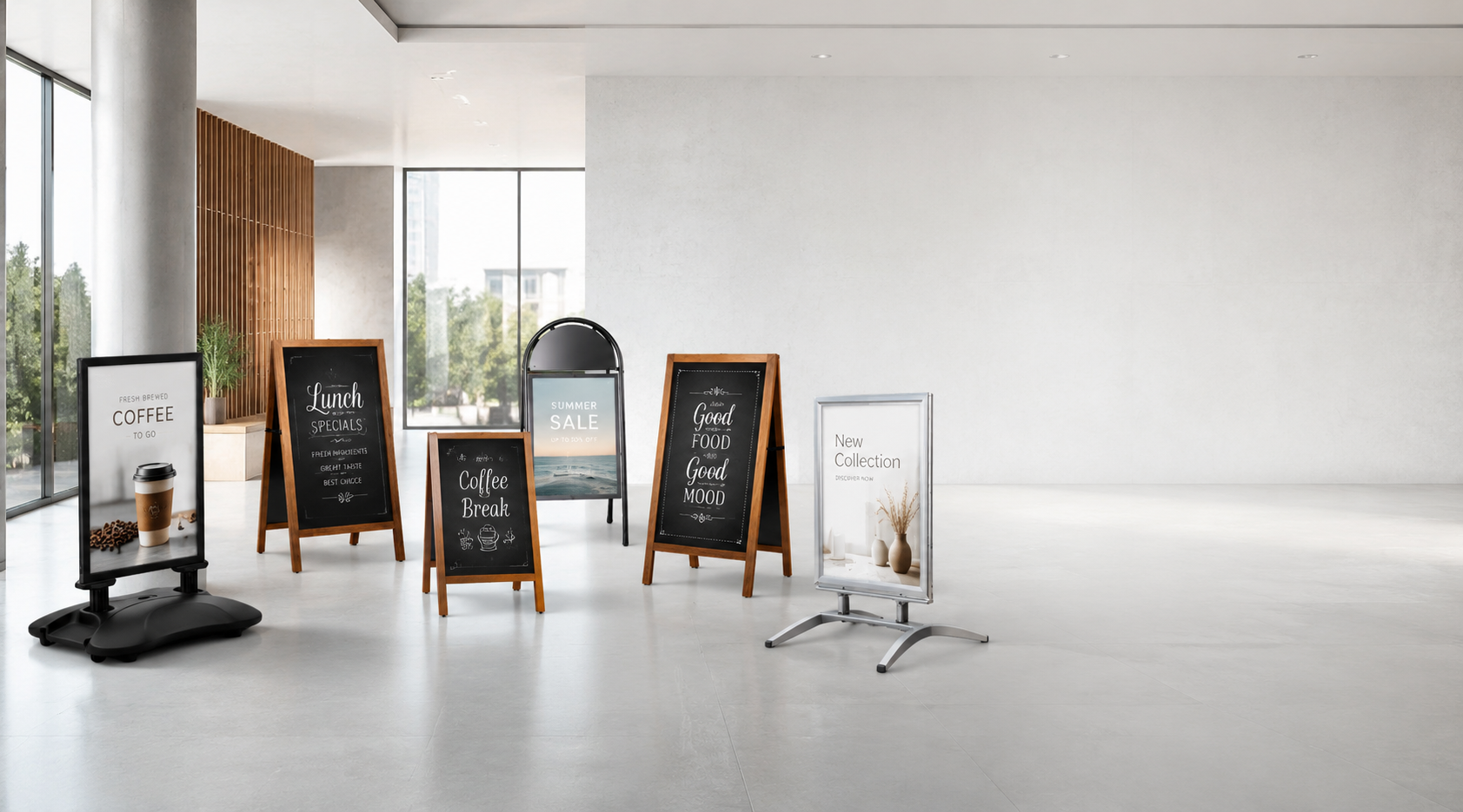 Kundenstopper und Straßenständer als Werbeaufsteller für Gastronomie, Einzelhandel und Gewerbe – verschiedene Modelle für Innen- und Außenbereiche

Mobile