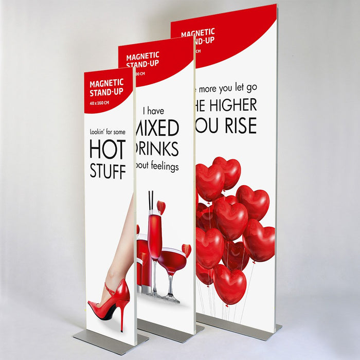Banner-Ständer Magnetic Stand-Up in den drei Größen 40 × 160, 60 × 180 und 80 × 200 cm
