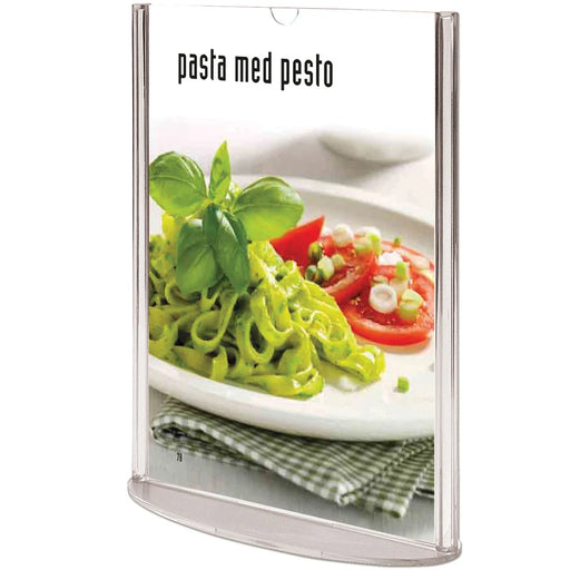 Acryl Menühalter oval doppelseitig mit Standfuß als Tischaufsteller für Speisekarten