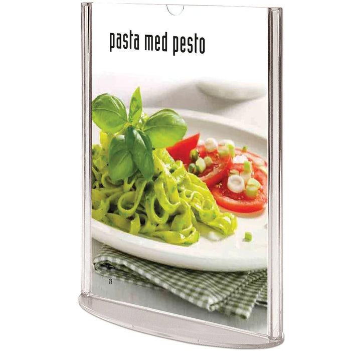 Acryl Menühalter oval doppelseitig mit Standfuß als Tischaufsteller für Speisekarten