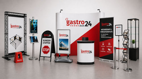 Messeausstattung mit Infoständern, Prospektständern, Messewand System und Verkaufsdisplays für Unternehmen, Behörden und Einzelhandel