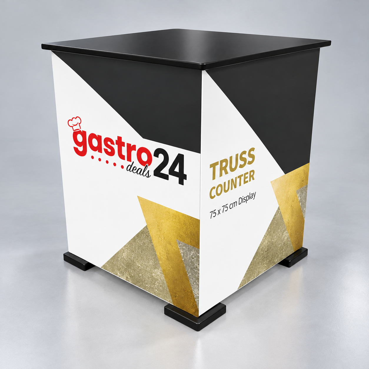 Messetheke und Promotiontheke mit bedruckter Frontblende und Platte für Messe, Promotion und Verkauf