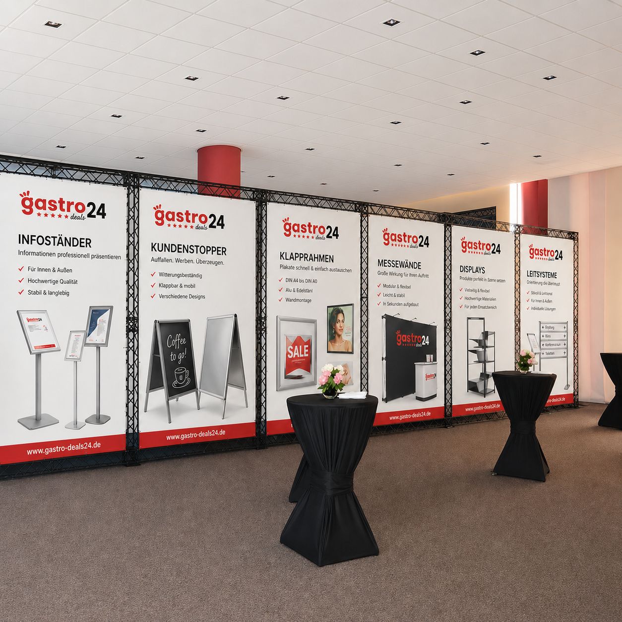 Modulare Messewände als Präsentationssysteme für Messestand Promotion Event und Ausstellung mit Displayflächen für Werbung Information und Markenpräsentation