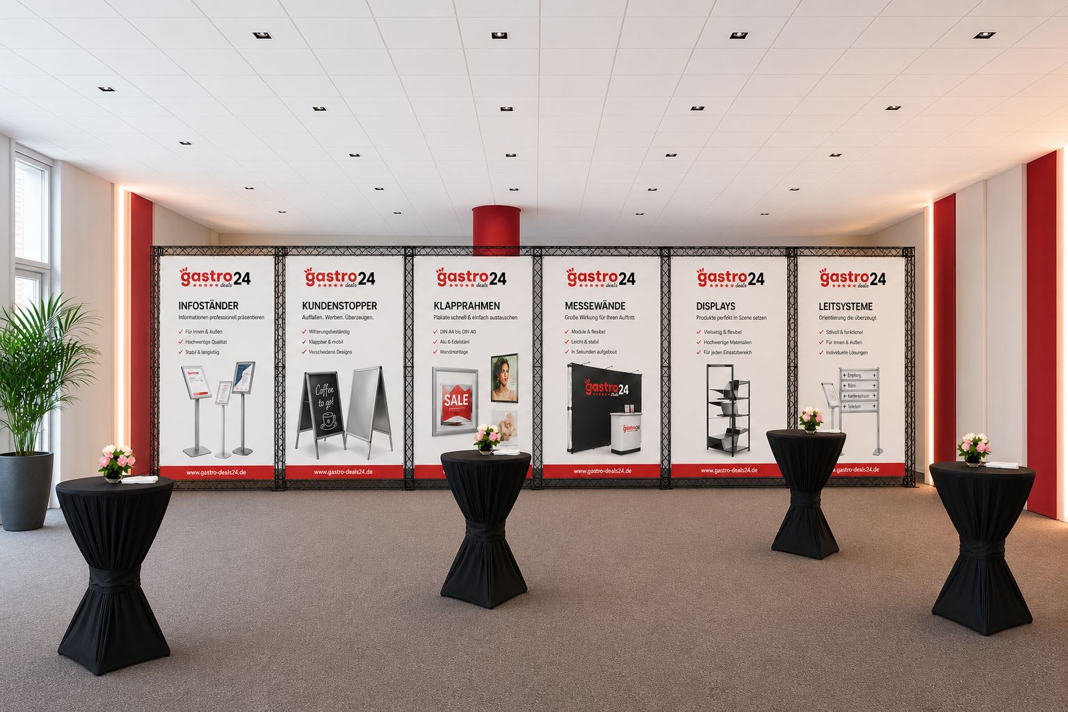 Modulare Messewände als Präsentationssysteme für Messestand Promotion Event und Ausstellung mit Displayflächen für Werbung Information und Markenpräsentation