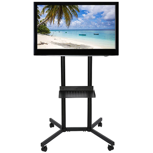 Mobiler TV-Ständer auf Rollen für 30–50 Zoll Displays mit höhenverstellbarer Halterung und Ablage für Präsentationen, Konferenzen und Messen
