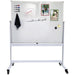 Doppelseitiges mobiles Whiteboard mit magnetischer Keramikoberfläche, Markerablage und feststellbaren Rollen