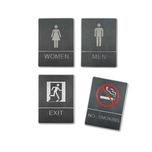 Piktogramm Schilder Set in Metalloptik mit Symbolen für WC Damen Herren Ausgang Exit und Rauchverbot für Gebäude Gastronomie und öffentliche Bereiche