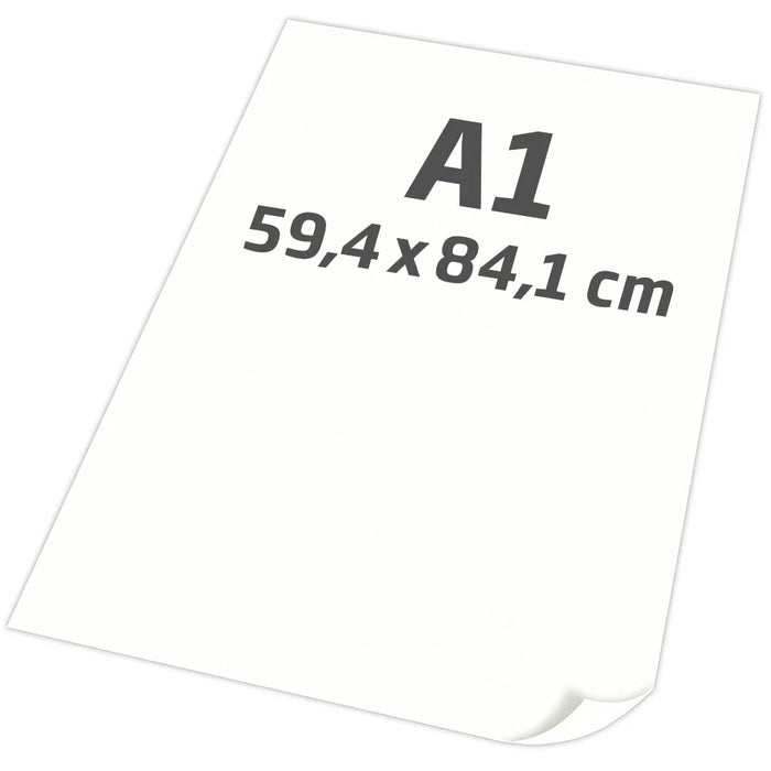 Weißes Plakatpapier im Format DIN A1 mit den Abmessungen 59,4 x 84,1 cm