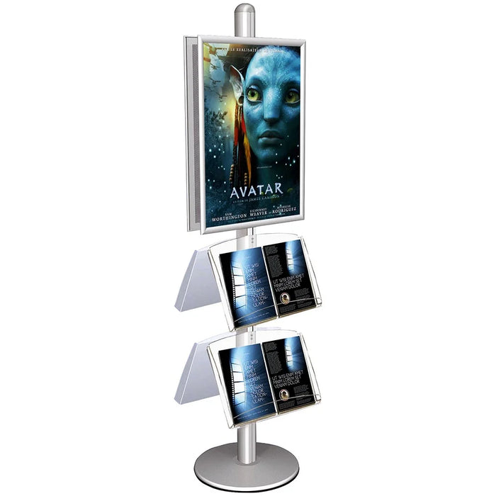 Doppelseitiger Plakatständer mit Klapprahmen und 4x A3 Prospektablagen aus Acryl