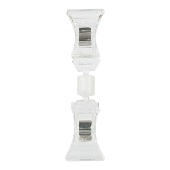 Preisschild-Clip klein Doppel mit Kugelgelenk, transparent, zwei Klammern