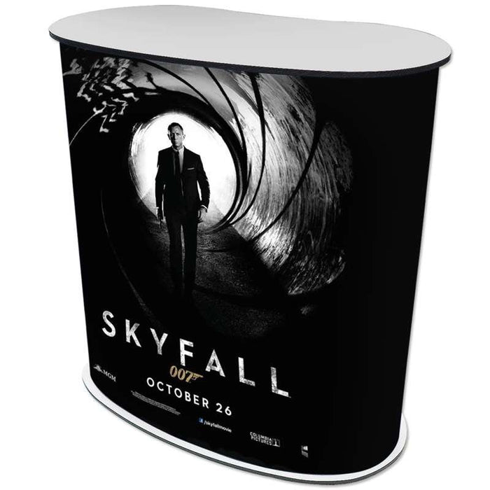 Ovale Messetheke mit wendbarer schwarzer und weißer Tischplatte