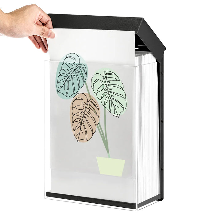 Prospektbox wetterfest mit Deckel, transparente Front mit eingelegtem A4-Prospekt