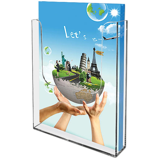 Transparenter Prospekthalter aus Acryl im A4 Hochformat freistehend für Flyer Broschüren und Informationsmaterial für die Wand