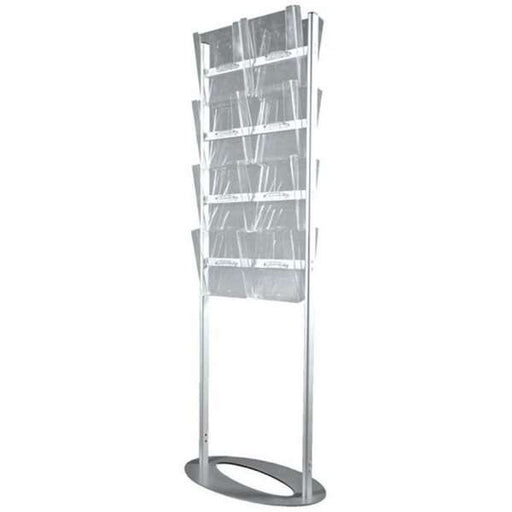 Freistehender Prospektständer aus Aluminium mit 16 A4 Acrylfächern für Broschüren, Flyer und Magazine
