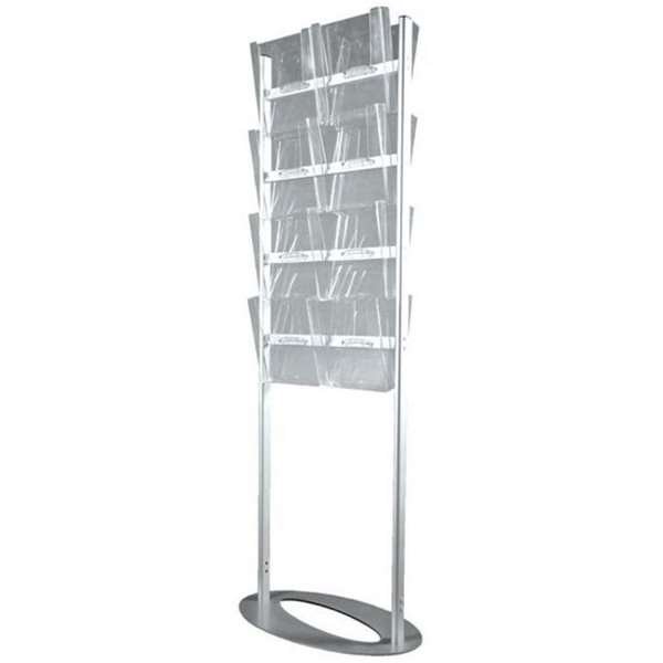 Freistehender Prospektständer aus Aluminium mit 16 A4 Acrylfächern für Broschüren, Flyer und Magazine