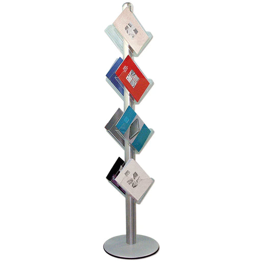 Doppelseitiger Prospektständer Multi 22 mit 8 A4 Acrylfächern aus Aluminium für Messe, Empfang und Verkaufsräume