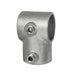 Kurze Rohrschelle aus Stahl als rechtwinkliger Rohrverbinder für Aluminiumrohr mit 48 mm Durchmesser, mit Schrauben