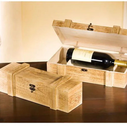 Rustikale Holztruhe aus Paulownia-Holz als Geschenkbox für eine oder zwei Weinflaschen