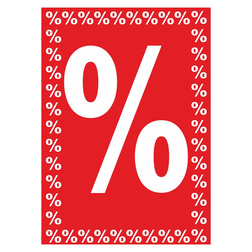 Prozent Plakat DIN A1 – großes Prozentzeichen weiß auf rot, Hochformat