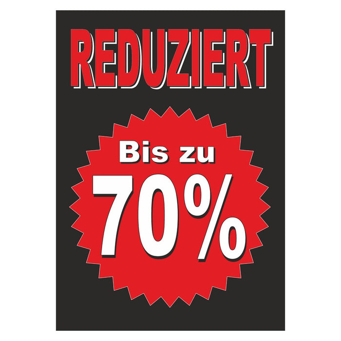 Reduziert Plakat DIN A1 – Bis zu 70 Prozent, schwarz-rot, Hochformat