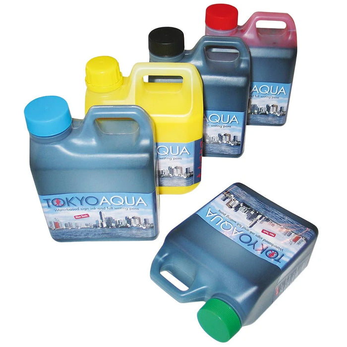 Tokyo Aqua Schilderfarbe im 1-Liter-Kanister in Schwarz, Rot, Blau, Grün und Gelb