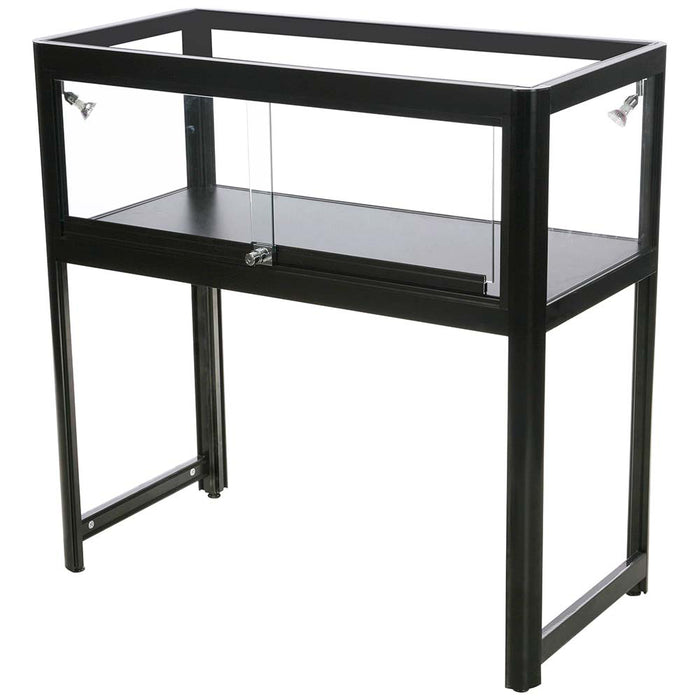 Show-Vitrine Duo Tisch in Schwarz mit LED, Schrägansicht