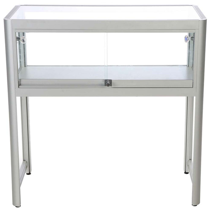 Show-Vitrine Duo Tisch in Silber mit LED, Frontansicht