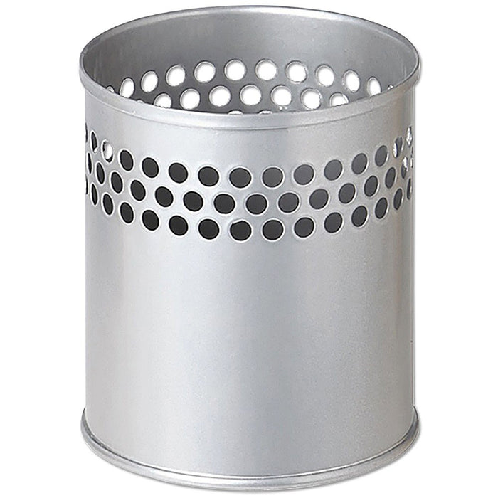 Schreibtisch-Stifthalter aus Stahl in Silber mit gelochter Wand
