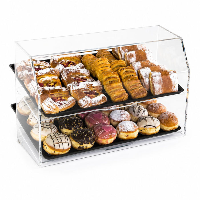 Transparentes Theken-Food-Display aus Acryl mit 2 Etagen für Donuts, Gebäck, Snacks und Brötchen in Bäckerei und Café