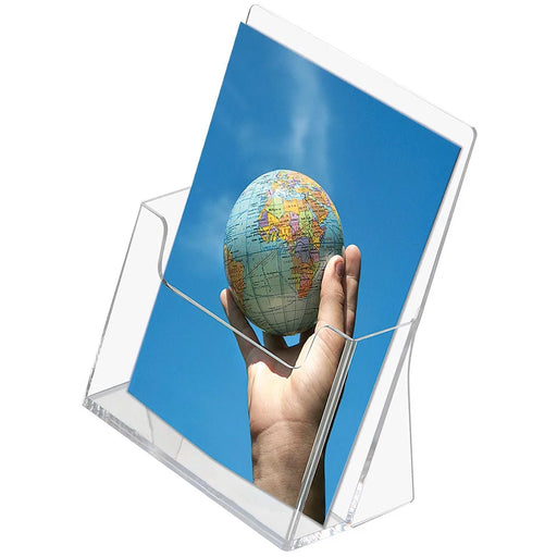 Transparenter Tisch-Prospekthalter aus Acryl in den Formaten DIN A4, DIN A5, DIN A6 und Lang-DIN für Flyer, Broschüren und Informationsmaterial auf Theken, Tischen und Empfangsbereichen