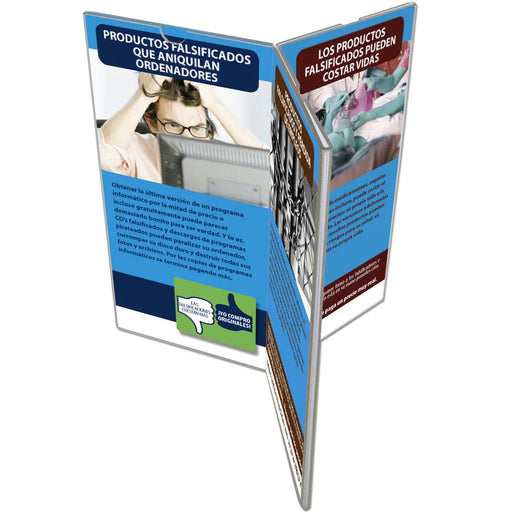 Acryl Tischaufsteller Cross X3 für 6 M65 Flyer – Mehrfach-Menühalter für Angebote und Werbung auf Theke oder Empfang