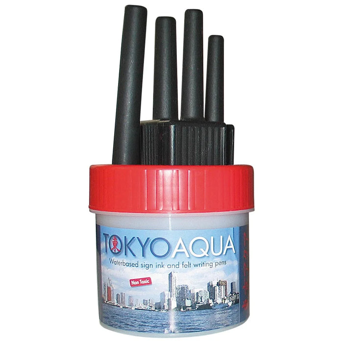 Tokyo Aqua 4 Plakatschreiber-Set mit rotem Deckel und vier Filzschreibern