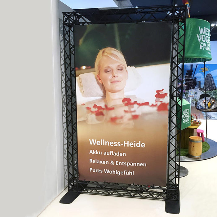 Traversensystem Messewand Bannerrahmen schwarz einseitiges Display System