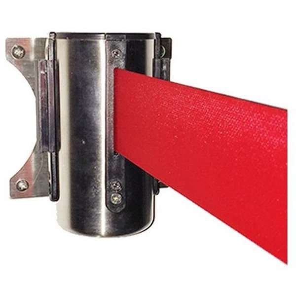 Silberner Wand-Gurtspender mit rotem 180 cm Absperrgurt für Wartebereiche und Eingänge