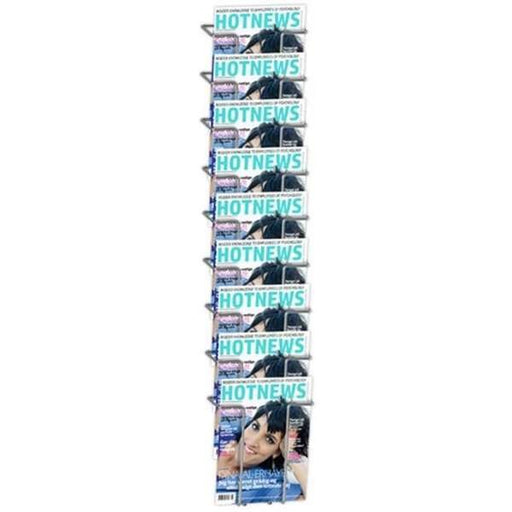 Wand-Prospekthalter aus Draht mit 9 DIN A5 Fächern in Silber für Flyer, Broschüren, Magazine und Werbematerial in Praxen, Empfangsbereichen und Verkaufsräumen