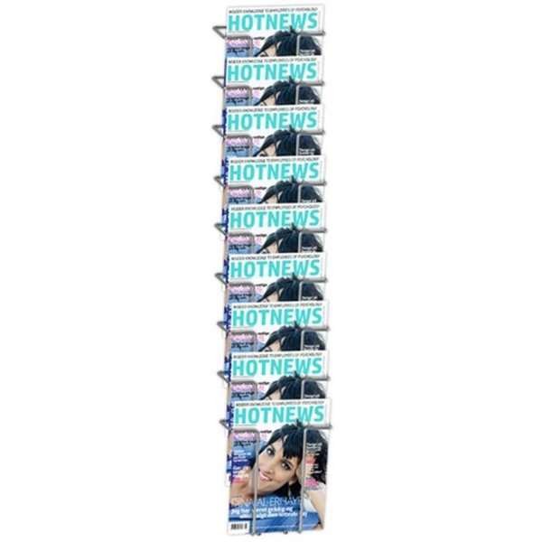 Wand-Prospekthalter aus Draht mit 9 DIN A5 Fächern in Silber für Flyer, Broschüren, Magazine und Werbematerial in Praxen, Empfangsbereichen und Verkaufsräumen