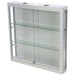 Silberne Wandvitrine Duo aus Aluminiumprofilen und gehärtetem Glas mit integrierten LED-Spots