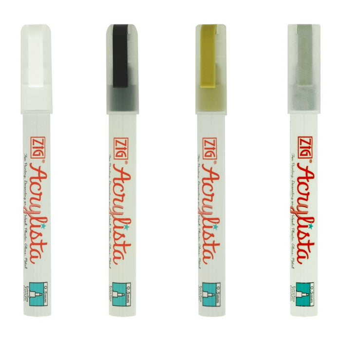 ZIG Acrylista wasserfester Marker 0,5 mm in Weiß, Schwarz, Gold und Silber