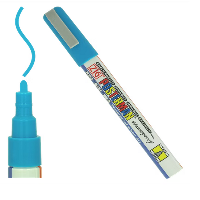 Wasserfester Plakatmarker 1 mm in Blau mit runder Spitze für feine Beschriftungen auf Plakaten, Schildern und glatten Oberflächen