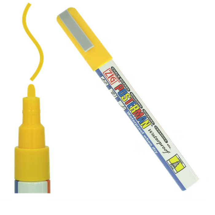 Wasserfester Plakatmarker 1 mm in Gelb mit runder Spitze für feine Beschriftungen auf Plakaten, Schildern und glatten Oberflächen